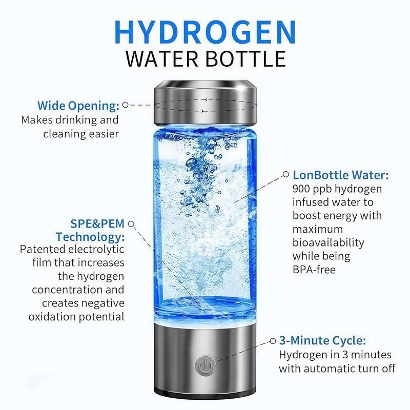 Hydrogen Water Bottles-420ml Hydrogen WaterBottle Generator with SPE PEM Technology,Rechargeable