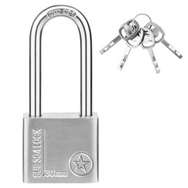 GESDYO 304 Stainless Steel Long Shackle Padlock Waterproofing Heavy Duty Padlock，Suitable for lockers, Warehouses, Fences, Bicycles, Office Cabinet Doors, Indoor and Outdoor use (3CM)