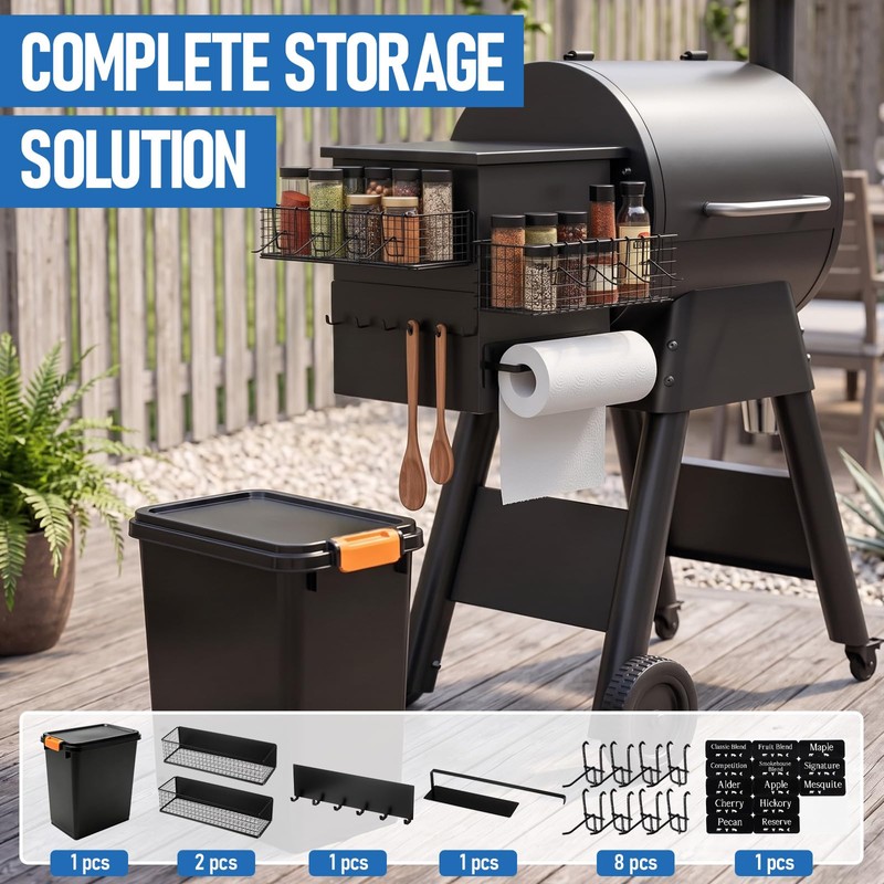Maxdot Magnetic Grill Organizer Kit with 22 lb Pellet Storage