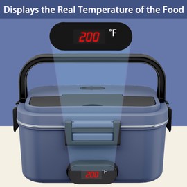 Kimfead Kimfead Electric Lunch Box for Adults with Temperature Display 80W Heated Lunch Box for Men with SS 1.8L Container Lunch Warmer Portable for Work/Car/Truck-110V/12V/24V and Fork&Spoon and Bag(Blue)