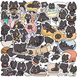 Naughty Black Cat Stickers for Party Favors,50 PCS Cartoon Animals Style Scrawl Stickers for Water Bottle Laptop Phone Luggage Guitar Bicycle,Waterproof Vinyl Stickers for Teens Girls Children