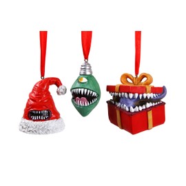 Forged Dice Co. Monstrous Merrymakers Holiday Mimic Ornament Set of 3 Resin and Hand Painted Mimic Santa Hat, Christmas Tree Lightbulb, and Gift Box DND Monster Ornaments