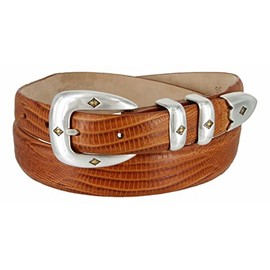 Tuscon Gold Men's Italian Calfskin Genuine Leather Designer Dress Belt 1-1/8"(30mm) taper down to 1"(25mm) wide (Lizar Tan, 38)