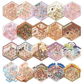 20 Designs 3D Sticker Scene Make Your Own House Shop DIY Stickers with Tweezers Cute Animals 3D Miniature Scene Stickers