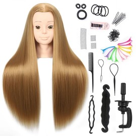 Mannequin Head with Synthetic Fiber Hair - Straight, 28" Doll Head for Cosmetology & Hairdresser (#27 Blonde)