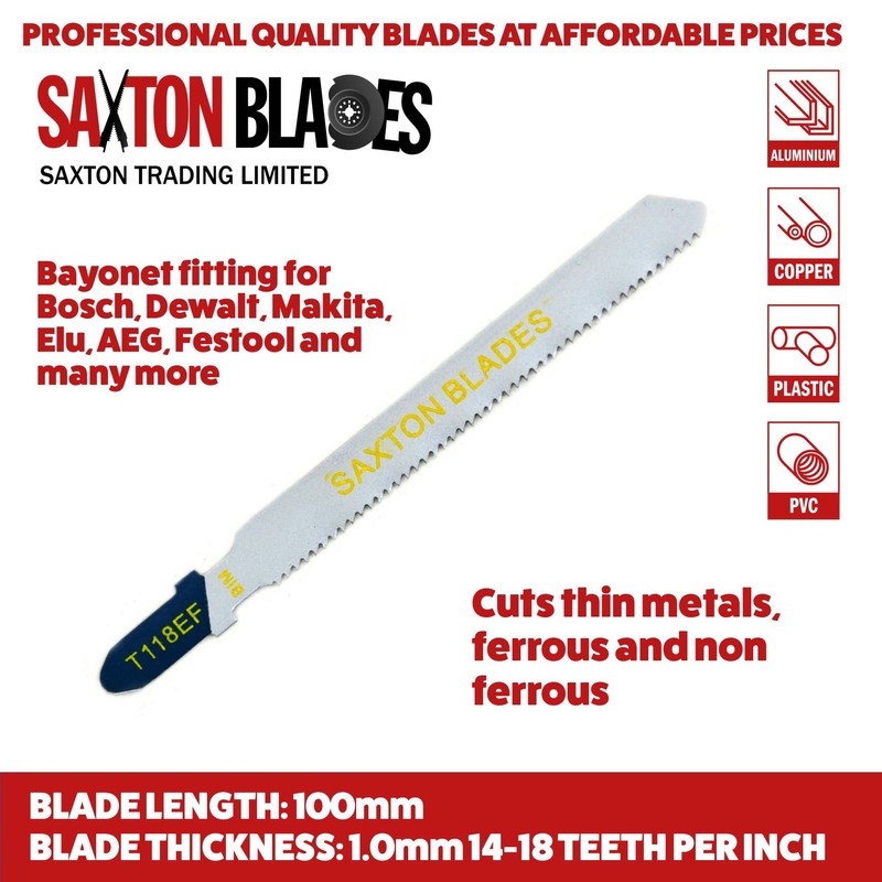 15 x Saxton Metal Aluminium Jigsaw blades T118EF fit Bosch,