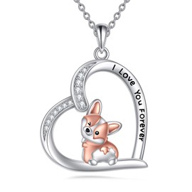 POPLYKE Corgi Necklace Sterling Silver Corgi Gifts for Corgi Lovers Pet Dog Jewelry for Women