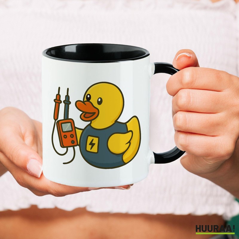 Huuraa Kaffeetasse Quietscheente Elektronik Comic Gummiente Geschenk 330ml Schwarz Quietscheente