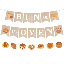 EUOYUFO 3pcs Bun in the Oven Burlap Banners Bun in the Oven Baby Shower Party Decorations Piece Bread Theme Gender Reveal Decor Supplies