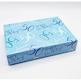 4 Sheets 4 Tags 50th Happy Birthday Celebrate Hooray Blue Wrapping Paper Age 50 Birthday Male Giftwrap (PA)