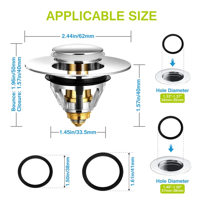 Bevy Designs Bathroom Sink Plug, Kitchen Sink Strainer | Universal