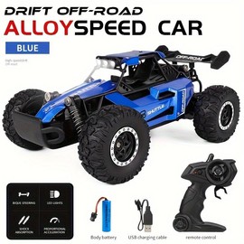 2.4G rc dual battery alloy remote control car1:16, high speed up to 20 km/h remote control car, all-terrain off-road electric toy car remote control Battery-Powered Remote Control Stunt Car for childrens:_Blue