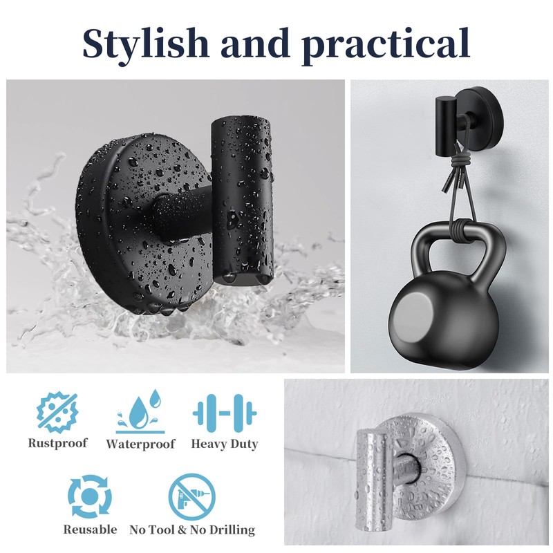 Suction Cup Hooks for Shower, 4 Pack Towel Hook for