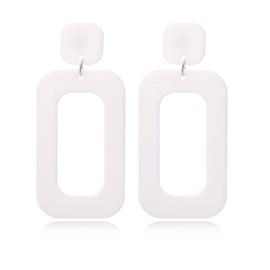 CHUNYANAN Boho Elegant Retro Simple Acrylic White Geometric Square Hollow Earrings for Women Simple Minimalist Statement Hypoallergenic Drop Earrings