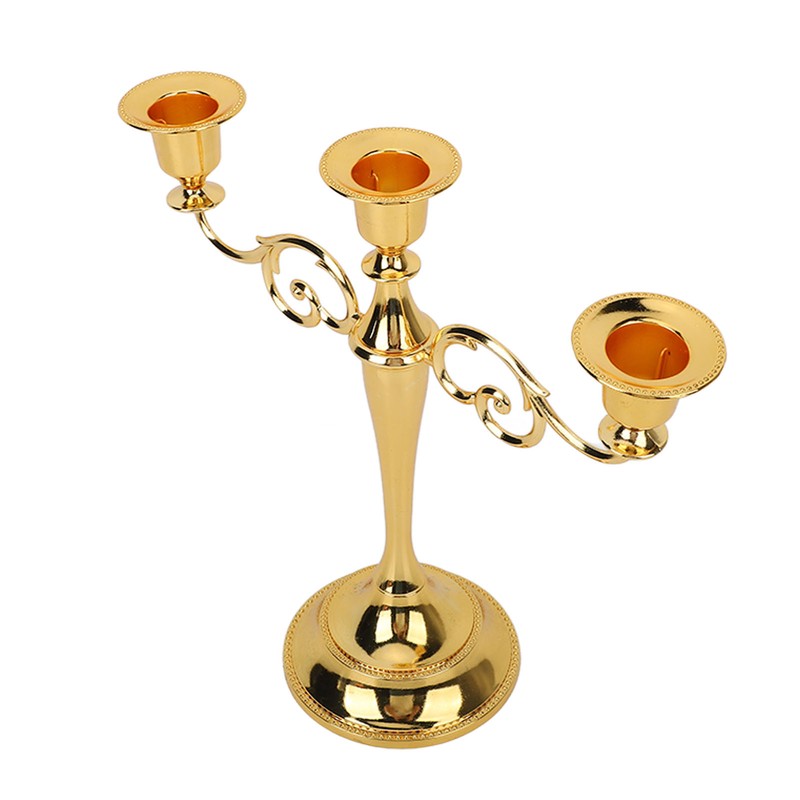 Metal Candle Holder 3 Arms High Gloss Retro Exquisite Candlestick