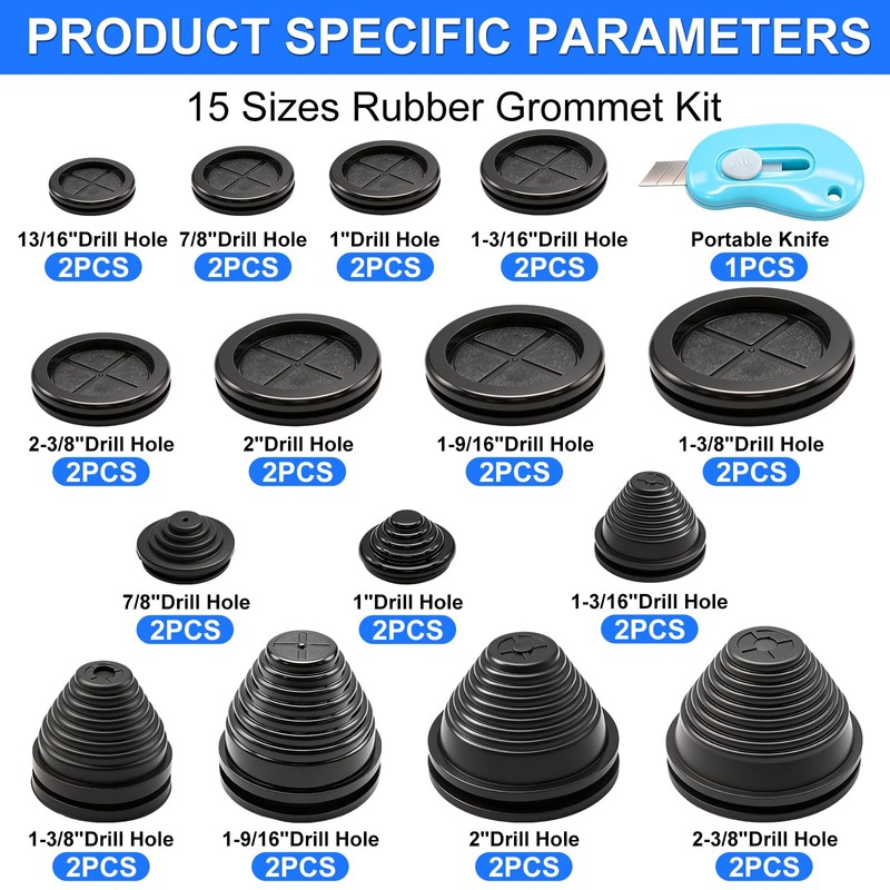 Hmknana 15 Sizes Rubber Grommet Kit, Round & Tower Shaped