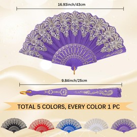 CREATCABIN 5Pcs 5 Colors Folding Fans Line Dance Popping Fan Clack Fans for Dancing Performence Party Wedding Decor Rave Fan Protable Travel Summer Cooling Hand Fan 9.8x0.8x0.9in