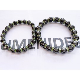 Magnetic Bracelet for Men and Women, Hematite Bracelet, 8/10 mm, Improves Sleep, Relieves Joint Pain, Eliminates Static Electricity (A-Class Magnet + Green, 8 mm, 7.45 Inch))