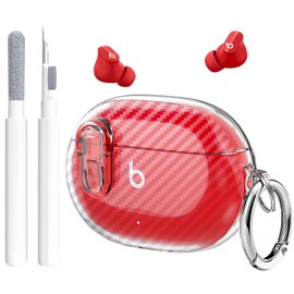 Beats Studio Buds/Studio Buds Plus Case Cover Clear 2021/2023 Men Lock Clip with Clean Kit, GARTOO Protective Case and Cleaning Pen Compatible with Beat Studio Bud Plus for Women Girls Kids Clear