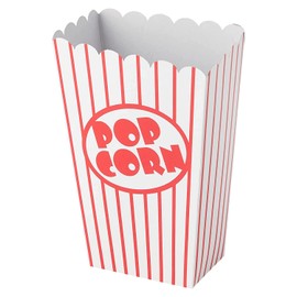 Trimming Shop Popcorn Boxes - Pack of 8 - Red and White Striped Pop Corn Paper Boxes for Family Movie Night, Gift, Cinema Theatre, Party or Game Supplies, Sleepover Party Treats
