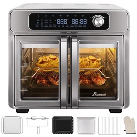 Romswi 26QT French Door Air Fryer Toaster Oven Combo, 24 Cooking Functions and Digital Controls, Fits 12" Pizza, 6 Slices of Toast, Rotisserie 6lb Chicken, 6 Accessories Included