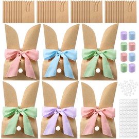 Motipuns 36 Set Bunny Gift Bags, Bunnies Birthday Treat Bags Cute Candy Goodie Brown Kraft Rabbit Party Favors Supplies Crafts for Birthday Wedding Party