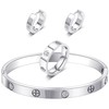 3 Pcs Gold Hoop Earrings Bracelets Ring Sets for Women-Silver