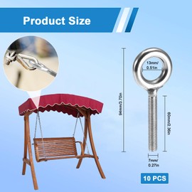 Pack of 10 Eye Bolts M8, Male Thread Eye Bolt M8 Stainless Steel Ring Bolts Long, Eye Nut M8 x 60 mm, Eye Bolt M8, Screw Hook M8 for Attaching, Hanging, Indoor, Outdoor Use