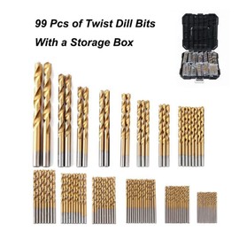 Metal Twist Drill Bit Set, Titanium Coated 4241 HSS 135° Tip Metric Drill Bit Size 1.5-10 mm for Woodworking, Plastic Holes (99 Pieces Case)