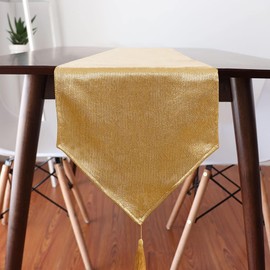 WAITER TREE Faux Linen Table runner Shiny Fabric with Tassel for Dressing Dining table Coffee Table and Bed Decoration