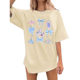 Magic Kingdom Shirts for Women Oversized Princess Castle Graphic Tees Family Holiday Vacation T-Shirt Cute Tops(Khaki-2, Small)