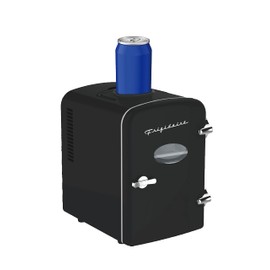 Frigidaire EFMIS171-BLACK Retro Mini Portable Personal Fridge - Ideal for Home, Office or Dorm - Features Active Cooling Can Holder on Top - Includes Carrying Handle, AC/DC Wall/Car Charger - Black