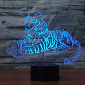 3D Tiger Night Light 7 Color Change LED Table Desk Lamp Acrylic Flat ABS Base USB Charger Home Decoration Toy Brithday Xmas Kid Children Gift