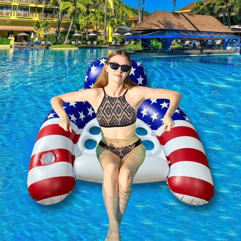 Adult Inflatable Pool Float Lounger for Relaxing – U-Shaped Patriotic