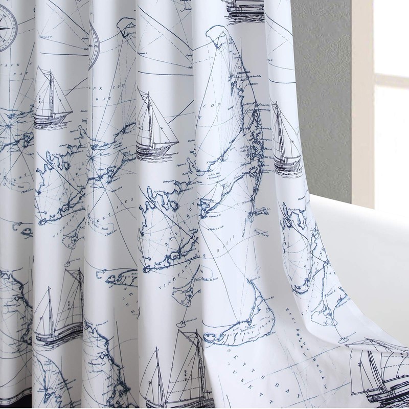 BESTRIPES Aviation Waterproof Fabric Shower Curtain,Blue Printed Shower Curtain for