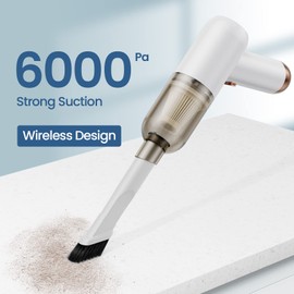Handheld Car Vacuum with 6000 Pa Suction, Mini Cordless Desk Vaccum, Rechargeable Computer Vacuum Keyboard Cleaner, Quick Charge, Portable Battery Operated, Desktop Sweeper, Dust Buster, USB Powered