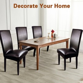 WUSOUPU Leather Chair Covers for Dining Chairs Set of 4, Super Stretch Waterproof Kitchen Chair Covers Thickened Washable Dining Chair Slipcovers Brown Chair Seat Covers for Dining/Kitchen/Banquet