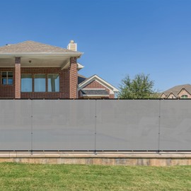 Bynbbur 6'x11'10" Outdoor Privacy Fence with Iron Poles Outdoor Divider Metal Fence Dog Fence for Backyard Patio Garden Yard Barrier Border Divider with Ground Spikes, Grey