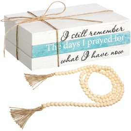 3 Pcs Decorative Books for Home Decor White Faux Books Decoration Farmhouse Stacked Display Books with Wood Bead Tassels for Coffee Tables, 58 Inch (I Still Remember)
