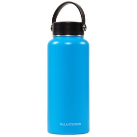 BalanceFrom Double-Wall Vacuum Insulated Stainless Steel Water Bottle, 3 Caps Included, Wide Mouth and Standard Mouth, Multiple Colors and Sizes, Pacific