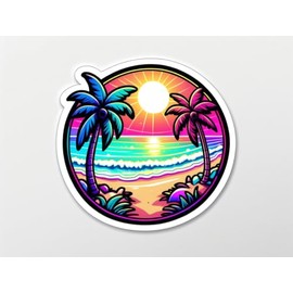 Summer Beach Stickers Beach Surfing Stickers Cool Beachy Stickers Vinyl Waterproof Summer Stickers Water Bottles Laptops, Computers, Surfboard Stickers 5 Inch (Colorful Sunset Beach)