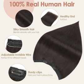 S-noilite Invisible Hair Extensions Human Hair Natural Black Wire Extensions Real Hair One Piece Fish Line 14 Inch 60g