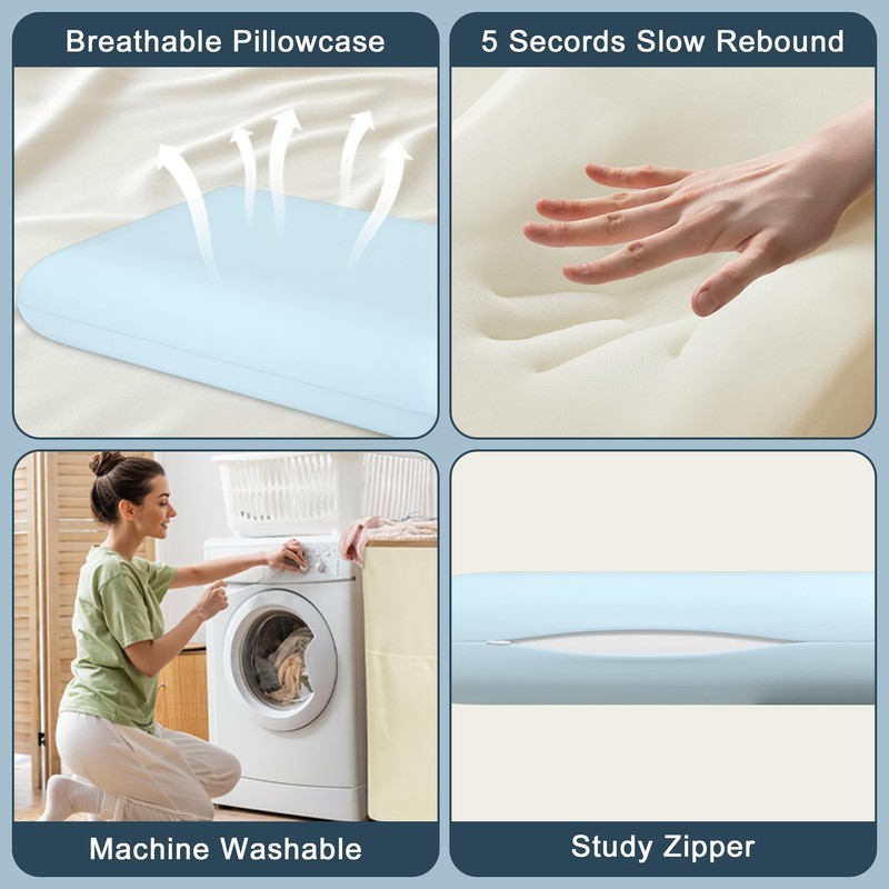 Blue Memory Foam Pillows Set of 2, Bed Pillows with
