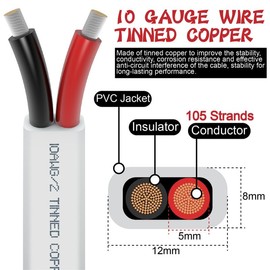 10FT 10AWG 2 Conductor Oxygen-Free Tinned Copper Red Black Electrical Cable,10/2 Gauge Marine Wire Duplex with Fuse Holder,Spade Ring Fork Heat Shrink Connectors Kit for Outdoor/Automotive/RV/Marine