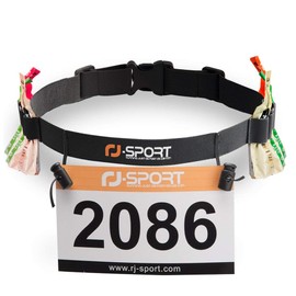 RJ-Sport Triathlon Race Number Belt, Running Strap with Numbers & 6 Gel Holders for Jogging, Cycling, Marathons, black
