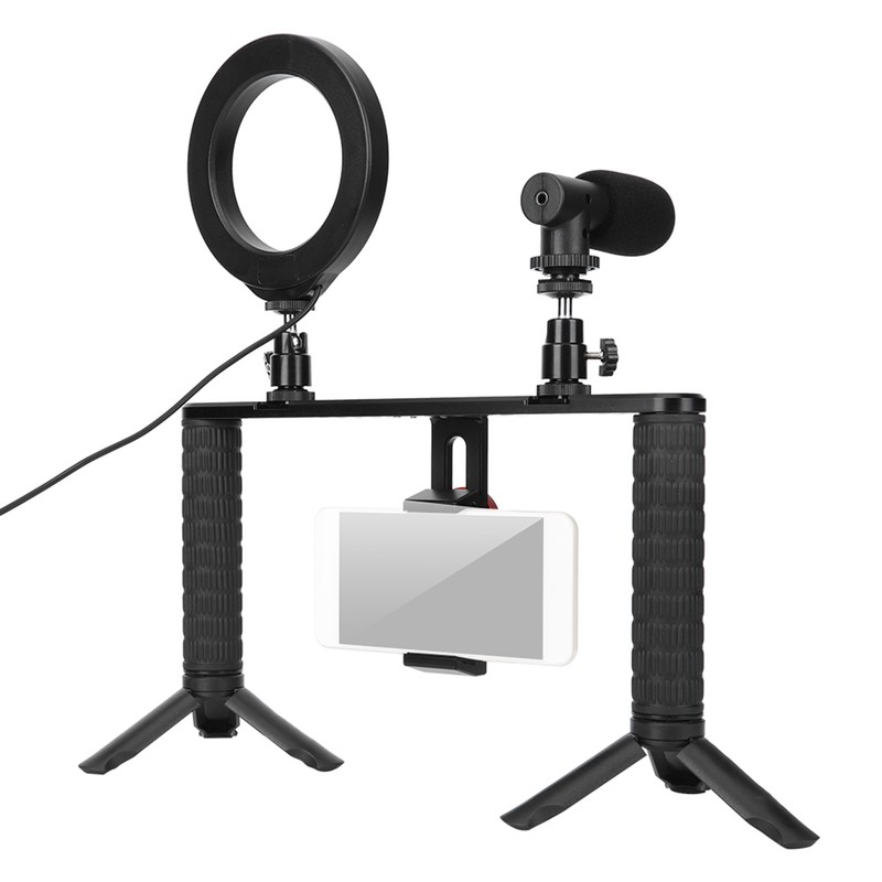 PULUZ Rabbit Cage Tripod Metal Mount with Ring Light Mic