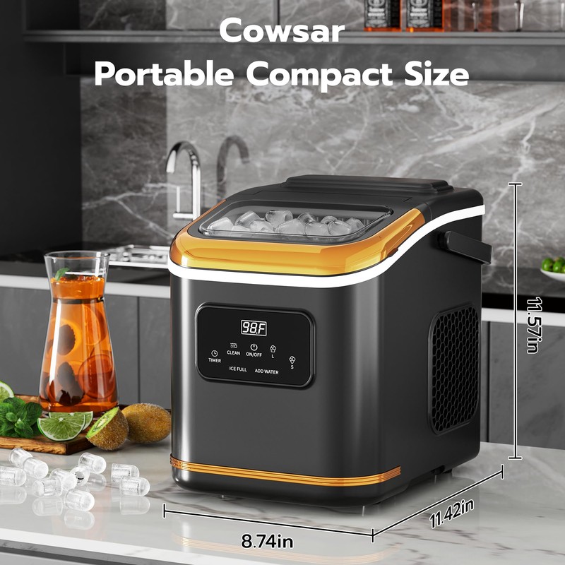 COWSAR Countertop Ice Maker with LED Display & Timer, 26lbs/24H,