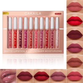 Lip Gloss Set, 9 Colours Nude Matte Lipsticks + 1 Piece Lip Plumper Set, Waterproof, Non-Stick Cup Lip Gloss Liquid Lipstick Set, Waterproof Durable Liquid Lipstick Set (02)