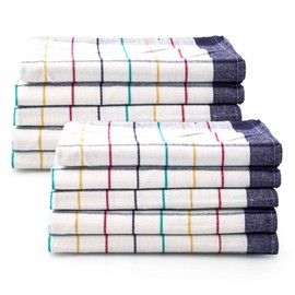 Sterzbachs 100% Cotton Kitchen Towels, 50 x 70 cm, Set of 10, 200 GSM, High-Quality Cotton Tea Towels, Dish Towels, Dishcloths, Super Absorbent and Sustainable Chequered, Premium Blue