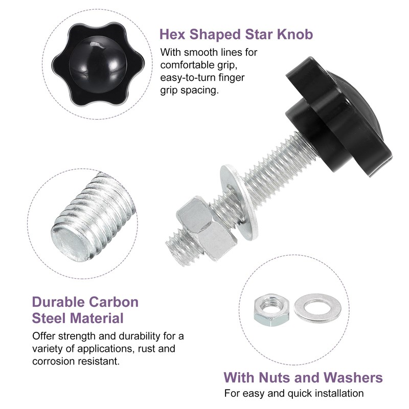 sourcing map 2Pcs M10 x 45mm Star Knobs, Plastic Hex